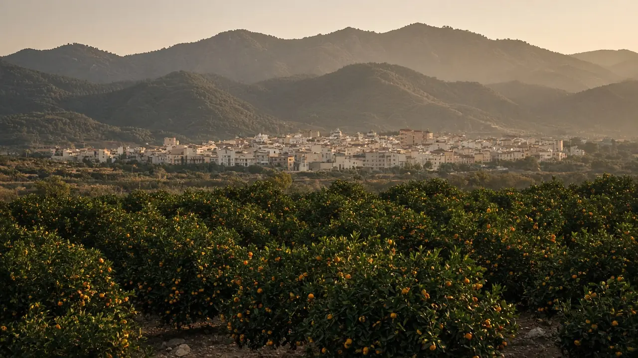 Naranjos y sierra en el Camp de Morvedre